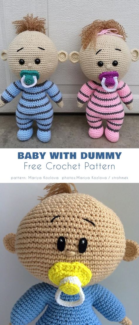 Baby with dummy Crochet Faces Amigurumi, Stuffed Toys Patterns Free Crochet, Crochet Baby Dolls Free Patterns, Crochet Dolls Free Patterns Easy, Doll Crochet Pattern Free, Free Crochet Amigurumi Patterns, Crochet Baby Doll, Towel Toppers, Crochet Turtle Pattern