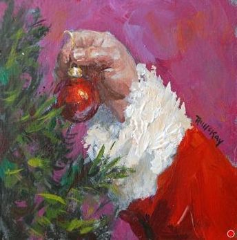 Santa's Touch by Robert McKay, Acrylic, 4 x 4 Santa Canvas, Santa Paintings, Santa Art, Christmas Paintings On Canvas, Santa Pictures, Christmas Card Art, Watercolor Christmas Cards, Winter Painting, Christmas Canvas