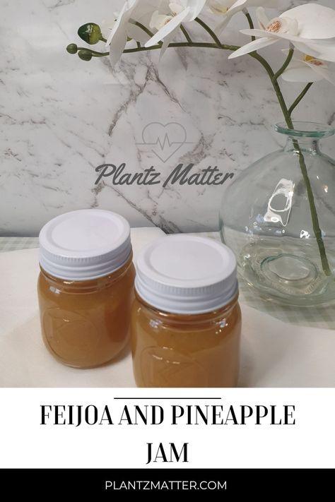 Vegan feijoa recipe. Feijoa and pineapple jam. Tropical tasting pineapple guava jam Pineapple Guava Jam, Guava Jam Recipe, Pineapple Jam Recipe, Guava Jam, Pineapple Guava, Pineapple Jam, Plant Based Recipes Easy, Fiber Rich Foods, Jam Recipe