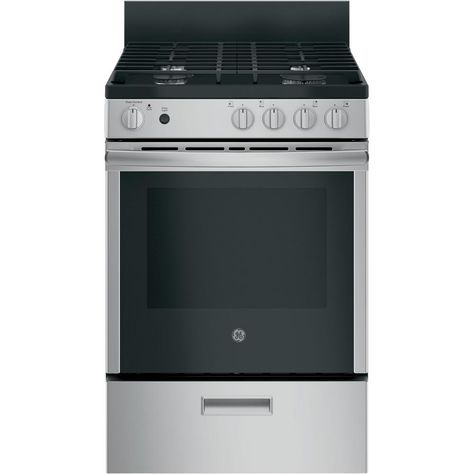 24 in. 2.9 cu. ft. Gas Range with Steam-Cleaning Oven in Stainless Steel (Silver) Removable Backsplash, Cleaning Oven Racks, Glass Cooktop, Single Oven, Best Appliances, Ge Appliances, Gas Oven, Range Cooker, Oven Cleaning