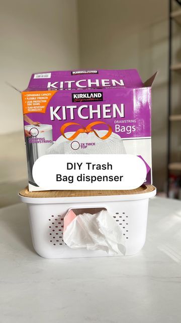 Costco Guide | Angela Ackerman on Instagram: "Easy DIY trash bag dispenser! I linked the bins I used in my bio. FYI The Costco size rolls fit the width perfectly, but the lid doesn’t fully sit flat until you use some of the bags, since the roll is so much fatter than a normal roll. It looks way better than the original cardboard box, so I’m happy with it, and will just start using the new roll so both fit perfect. . #costco #diyprojects #organized #kitchenhacks #targetstyle" Trash Bag Storage Ideas Kitchen, Trash Bags Storage Ideas, Storing Paper Bags, Storage For Trash Bags, How To Store Garbage Bags, Trash Bag Storage, How To Store Trash Bags, Garbage Bag Storage Ideas, Trash Bag Organization