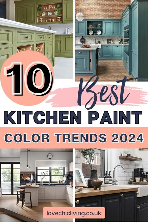 Ready for a kitchen makeover? Explore the must-try paint colors for 2024 and find out how to incorporate these trends into your home. With tips on creating a cohesive look and choosing colors that complement your kitchen's features, this guide is your first step toward a trendy transformation. Click to read the full article and get started on your stylish kitchen update. Popular Kitchen Paint Colors, Kitchen Paint Color, Kitchen Makeover On A Budget, Popular Kitchen Colors, Kitchen Color Trends, Kitchen Colour Combination, Colors For 2024, Best Kitchen Colors, Dark Grey Kitchen