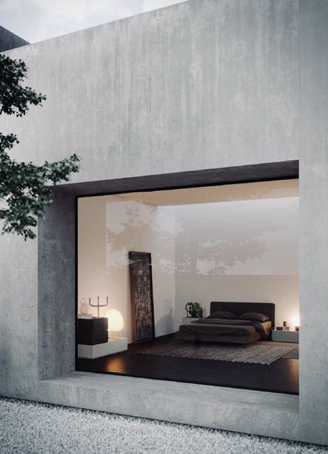 Contemporary House Interior, Night Interior, Brutalist House, Concrete Effect Paint, Concrete Interiors, Concrete Houses, Interior Finishes, Interior Design Per La Casa, Concrete Home