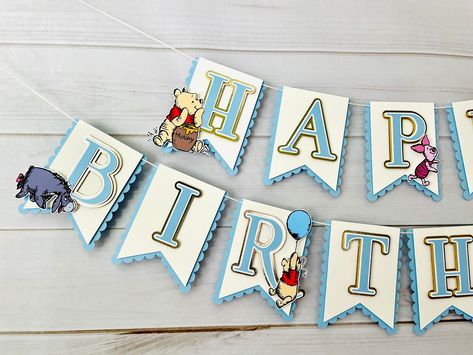 Winnie the Pooh Banner, Pooh Banner, Pooh First Birthday, Baby Shower by CardstockPartyShop on Etsy Winnie The Pooh Banner, Bear Banner, Bunting Ideas, Pooh Party, Winnie The Pooh Themes, Pooh Birthday, Winnie The Pooh Birthday, Happy Birthday Name, Cake Banner Topper