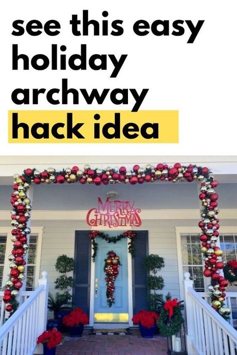 Outdoor Christmas Archway, Christmas Archway, Christmas Doorway Decorations, Outdoor Christmas Garland, Porch Garland, Store Ornaments, Archway Decor, Christmas Arch, Diy Christmas Garland