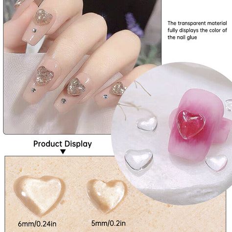 3D Flatback Nail Rhinestones Crystals Resin Heart Nail Decals Heart Nail Charms Douyin Heart Nails, Korean Nails Charms, Korean 3d Jelly Nails, Resin Nail Charms, Clear Heart Nail Charms, Nail Conditions, Nail Art Jewelry, Transparent Nails, Heart Nail Art