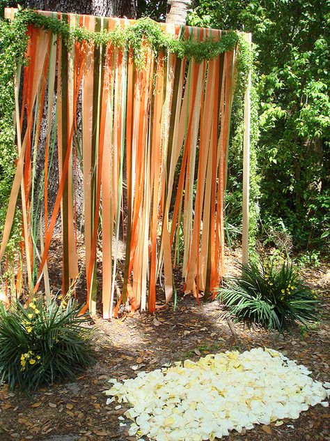 Ribbon Curtain 1 by ThalloDesign, via Flickr Fall Photo Booth, Harvest Festival Decorations, Ribbon Curtain, Ribbon Backdrop, Outdoor Wedding Backdrops, Fall Backdrops, Fall Carnival, Diy Wedding Arch, Diy Outdoor Weddings