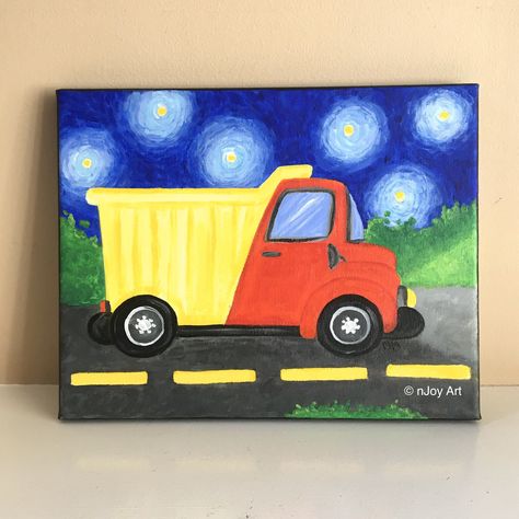 Painting For Kids Room, Art For Boys Room, Truck Nursery, Kids Canvas Art, Painting Kids, Painting Parties, Kids Painting, Nursery Art Girl