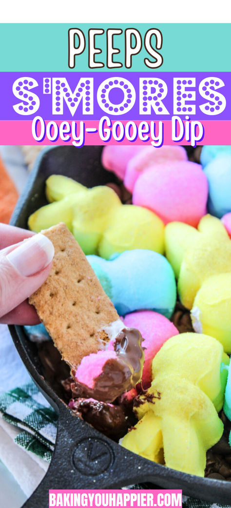 Peeps S’mores Dip, an easy and fun to make two-ingredient dip for Easter! Everyone will enjoy this colorful treat this Spring! Easter Bunny Desserts, Peeps Dessert, Bunny Desserts, Easter Drink, Spring Time Desserts, Flower Desserts, Spring Cupcakes, Spring Treats, Spring Cookies