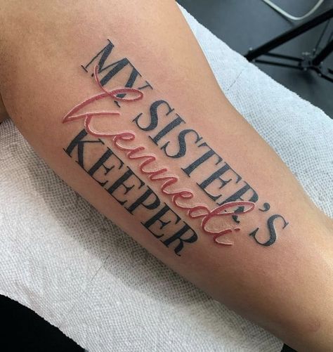 Sisters Keeper Tattoo, My Sisters Keeper Tattoo, Keeper Tattoo Ideas, Sisters Keeper, Arm Tattoos Black, Sister Keeper, My Sisters Keeper, Remembrance Tattoos, Matching Sister Tattoos