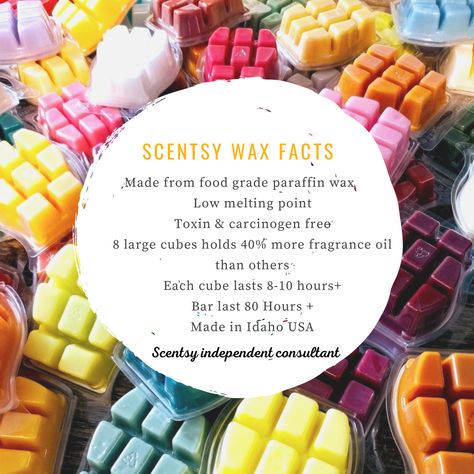 Colourful wax bars with a bubble in the middle outlining facts about how amazing scentsy wax melts are. Scentsy Wax Information, Scentsy Wax Facts, Scentsy Bars Image, Scent Recipes, Scentsy Ideas, Scentsy Consultant Ideas, Bar Image, Scentsy Wax Bars, Scentsy Independent Consultant