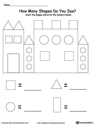 Practice recognizing and counting basic shapes with My Teaching Station "Recognize And Count The Shapes In The Castle" printable worksheet. 2d Shape Worksheets Kindergarten, Shape Castles Preschool, Pre K Shapes, 2d Shapes Kindergarten, Castle Printable, 3d Shapes Worksheets, Shape Worksheets For Preschool, Shapes Worksheet Kindergarten, Shapes Kindergarten