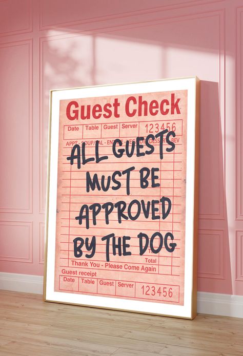 Dog Sign Wall Art Word Signs Decor Sayings, Trendy Wall Art Living Room, Cute Sign Ideas, Pink Bar Cart, Guest Check Print, Dog Marketing, Cuadros Diy, Wall Art Preppy, Shelf Decor Living Room