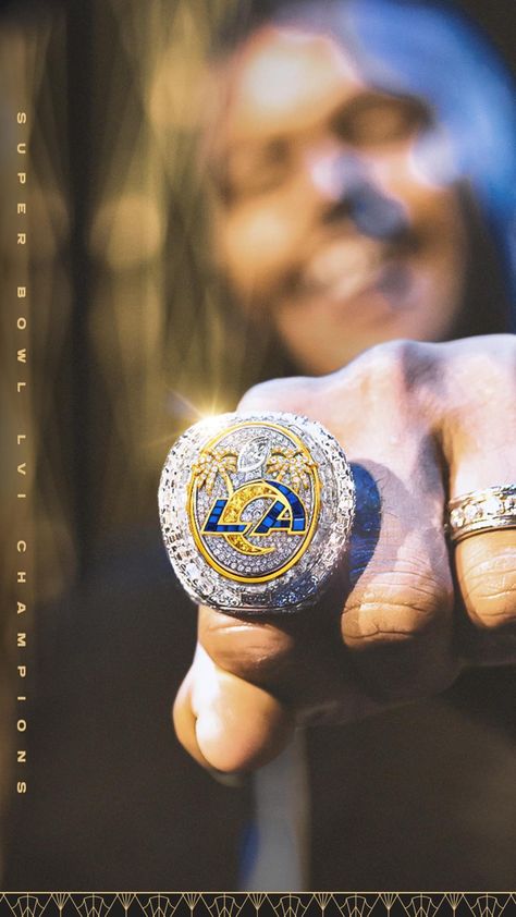 LA Rams Championship Ring 2022 La Rams Wallpaper, Nfl Championship Rings, Ram Wallpaper, La Rams Football, Griffey Jr, Rams Football, Championship Rings, Football Photography, Nfl Photos