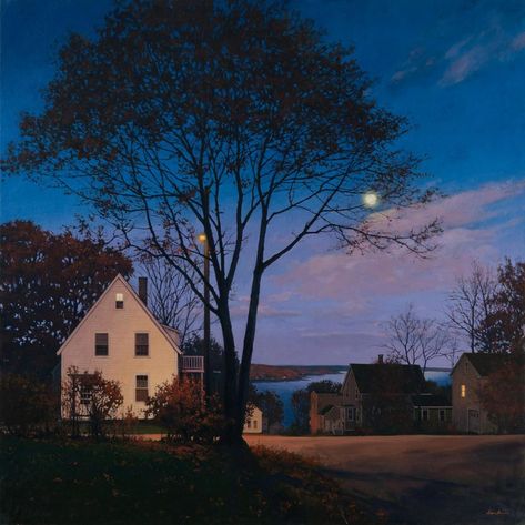 Federico Italiano on Twitter: "Nightscapes by American painter Linden Frederick https://t.co/kJKqHokUjY… " Linden Frederick, Small Town Aesthetic, Town Aesthetic, Small Town America, Digital Museum, American Gothic, Grain Of Sand, Night Aesthetic, Pretty Places