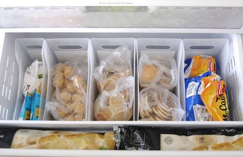 simply organized: Organized Freezer Drawer Deep Freezer Organization, Small Fridge Organization, Fridge Organization Hacks, Chest Freezer Organization, Tiny Fridge, Fridge Models, Freezer Organization, Clean Fridge, Alton Brown