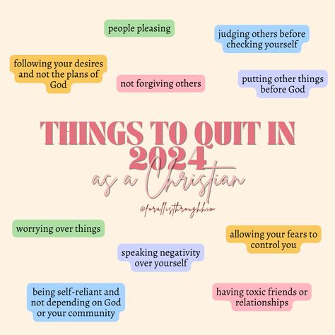 10 things to quit in 2024 as a Christian! Share below what you are quitting this year ⬇️ #christian #christiangirl #christianpost #christianlife #christianliving #womanofgod #jesusgirl #newyear Being A Better Christian, Goals For 2024 List Christian, Things To Quit In 2024, Lukewarm Christian, Future Husband Prayer, Christian Tips, Spiritual Notes, How To Pray Effectively, Christian Growth