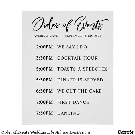 Wedding Ideas Unique Creative, Order Of Events Wedding, Schedule Poster, Wedding Order Of Events, Timeline Wedding, Wedding Day Schedule, Order Of Events, Wedding Schedule, Cricut Wedding