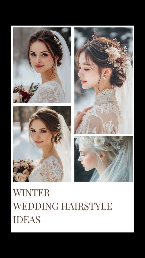 Elegant winter wedding hairstyle ideas for brides, bridesmaids, and guests, including updos, styles with veils, and hairstyles for various hair lengths. Hairstyles With A Veil, Winter Wedding Hairstyles, Styles For Bridesmaids, Short Hair Black Women, Cozy Winter Wedding, Romantic Braid, Down Styles, Winter Wedding Hair, Wedding Hairstyle Ideas