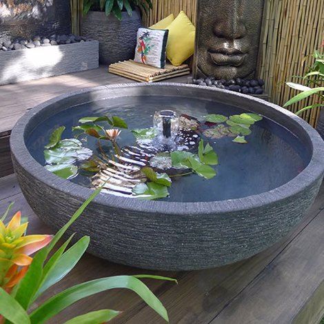 Water Bowl Water Bowl Garden, Patio Water Fountain, Water Centerpieces, Modern Water Feature, Patio Pond, Side Yard Landscaping, Buddha Garden, Small Water Features, Garden Water Feature