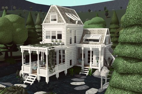 Aesthetic Bloxburg Exterior, Summer Lake House, Bloxburg Cottage, Bloxburg Homes, Bloxburg Beach House, Cottage House Exterior, Winter House Exterior, Bloxburg Building, Houses Exterior