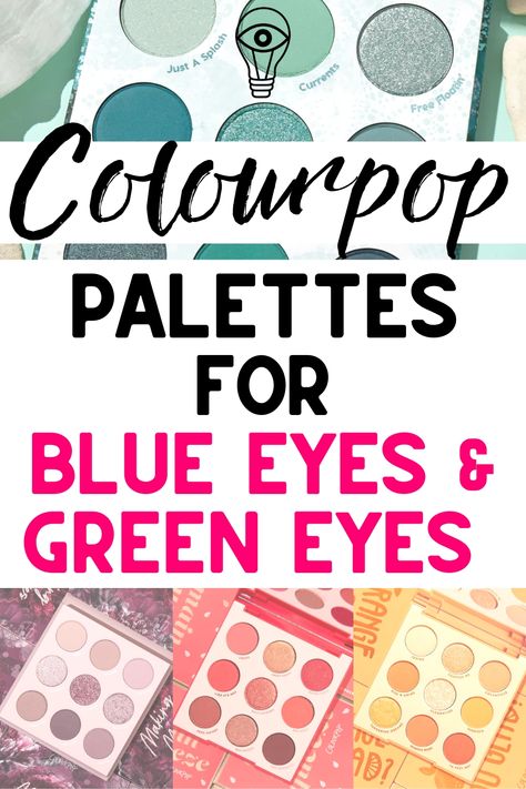 Find here the best Colourpop eyeshadow palettes for blue eyes and green eyes - the best Colourpop palettes from nude to red eyeshadow, mint eyeshadows, mauve and purple! Colourpop Sage The Day Looks, Colourpop Eyeshadow Looks, Blue Hazel Eyes, Mint Eyeshadow, Best Makeup Palettes, Olive Skin Lipstick, Red Eyeshadow Palette, Green Eyeshadow Look, Colourpop Eyeshadow Palette