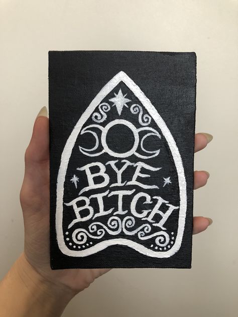 Tarot Acrylic Painting, Cute Dark Paintings, Punk Canvas Painting, Wiccan Paintings Ideas, Ouija Board Painting, Dark Canvas Paintings Easy, Simple Gothic Painting Ideas, Dark Simple Paintings, Gothic Canvas Art