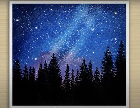 23 Easy Night Sky Painting Tutorials (Acrylic, Watercolor, Poster Paint, Gouache) | Acrylic Painting School Paintings Of Night Sky, Acrylic Paint Night Sky, Midnight Painting Easy, Nighttime Paintings Easy, How To Paint The Night Sky, How To Paint Night Sky Acrylic, How To Paint A Sky Background, Outer Space Painting Easy, Paint Night Tutorials