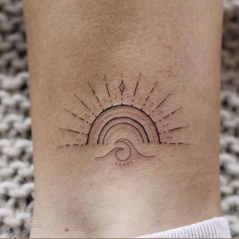 Sunshine Rainbow Tattoo, Boho Rainbow Tattoo, Sun Rising Tattoo, Fine Line Rainbow Tattoo, Rays Of Sunshine Tattoo, Sunrise Tattoo, Starfish Tattoo, Sunshine Tattoo, Believe Tattoos