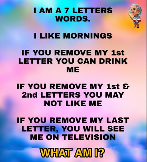 WHAT AM I?- I AM A 7 LETTERS WORDS. Mind Riddles, Word Riddles, What Am I Riddles, Tricky Riddles, Finger Exercises, Funny Riddles, Exam Quotes Funny, Funny Good Morning Quotes, Funny Questions