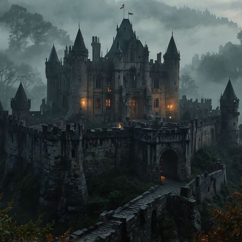 Ruined Kingdom Aesthetic, Scary Buildings, Dark Gothic Castle, Pretty Castles, Dark Castles, Scary Castle, Inside Castle, Night Castle, List Of Aesthetics