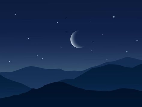 Nativity Night Sky, Night Mountain Illustration, Nocturnal Paintings, Night Sky Digital Art, Night Time Landscape, Night Sky Vector, Landscape Night Sky, Night Sky Illustration, Night Sky Landscape