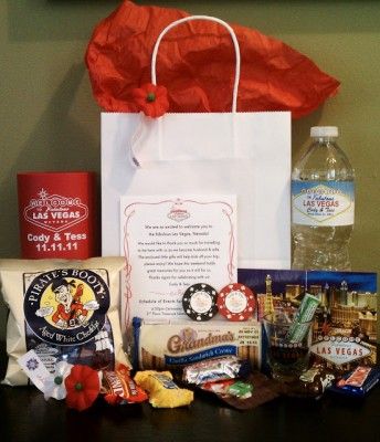 Las Vegas Welcome Bag 344x400 Wedding Planning Tips & Etiquette for Out of Town Guests Vegas Wedding Favors, Wedding Guest Gift Bag, Vegas Vow Renewal, Wedding In Vegas, Las Vegas Destination Wedding, Vegas Ideas, Vegas Wedding Ideas, Wedding Favors Rustic, Wedding Vegas