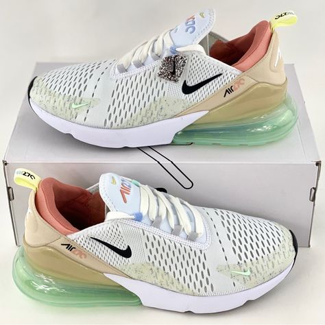 These Nike Air Max 270's Are Brand New In Their Original Box! They Have Never Been Worn And Are In Perfect Condition! We Guarantee They Are 100% New And 100% Authentic Or Your Money Back! It Will Be Shipped Out The Same Day It Is Ordered! Contact Me If You Have Any Questions Or Concerns And I Will Be Happy To Answer! 270 Air Max Shoes, Customize Shoes, Air Max 270 Women, Nike Air Max 270 White, Nike 270, Customized Shoes, Nike Kicks, Preppy Shoes, Shoe Ideas