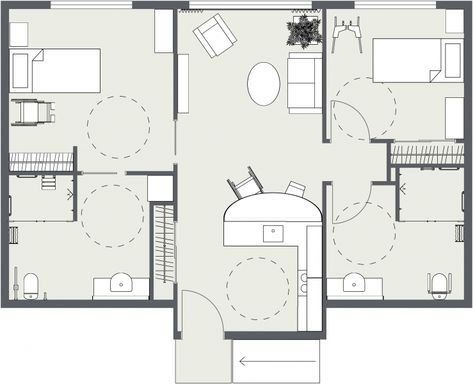 RoomSketcher Blog | How to Make Your Home Wheelchair Accessible – Design Ideas With Pictures Wheelchair Accessible Interior Design, Accessible Furniture Design, Disabled House Design, Disabled House Plan, Wheelchair Accessible Architecture, Accessible Bedroom Design, Ada Accessible Home, Wheel Chair Accessible Home Floor Plans, Accessible Architecture Design