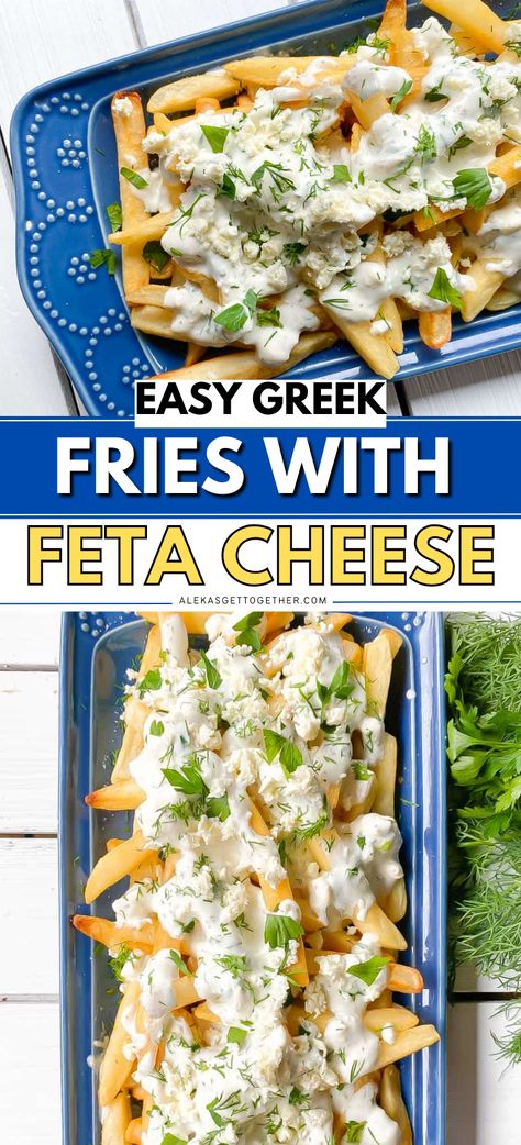 Greek Fry Sauce, Feta French Fries, Feta Uses, Quick Greek Recipes, Things To Make With Feta Cheese, Feta Snack Ideas, Greek Fries With Feta, Greek Feta Fries, Feta Cheese Crumbles Recipes