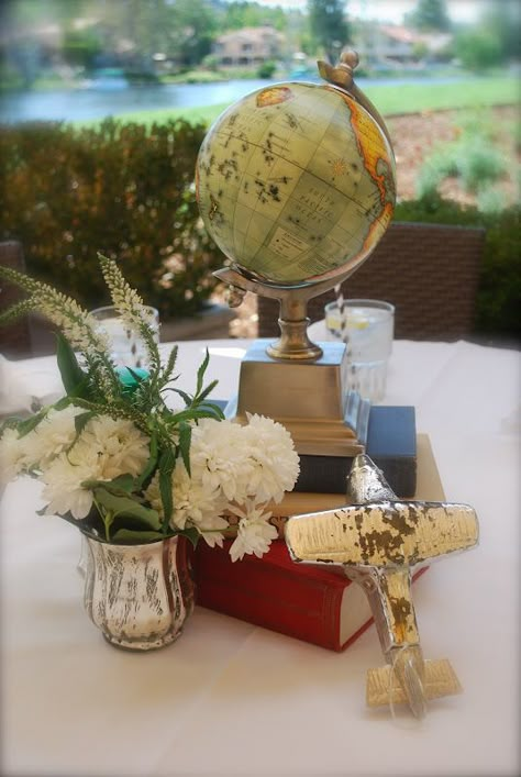 Travel Centerpieces, Travel Theme Bridal Shower, Travel Bridal Showers, Vintage Travel Themes, Travel Baby Showers, Travel Party Theme, Adventure Theme, Travel Theme Wedding, World Party