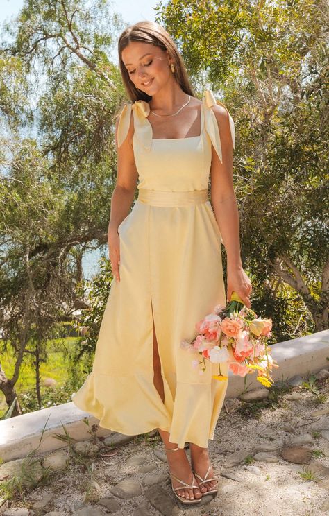 Yellow Bridesmaids Dresses – Show Me Your Mumu Yellow Engagement Dress, Pastel Yellow Dress Formal, Pastel Wedding Guest Dress, Pastel Dress Formal, Yellow Bridesmaids Dresses, Pastel Yellow Bridesmaid Dresses, Bridesmaid Yellow, Pastel Yellow Dress, Platonic Marriage