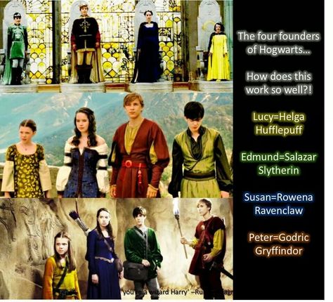 The four founders of Hogwarts Narnia Hogwarts, Founders Of Hogwarts, Hogwarts Founders, Harry Potter Poster, Harry Potter Puns, Harry Potter Houses, Fantasy Beasts, Chronicles Of Narnia, The Fault In Our Stars