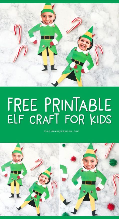 Free Printable Elf Craft For Kids | Download this simple and fun printable that turns your child into everyone's favorite character, Buddy the Elf! #christmas #christmascrafts #christmascraftsforkids #kids #kidsactivities #kidscrafts #craftsforkidstomake #craftsforkids #freeprintables #printablesforkids #preschool #kindergarten #teaching #ideasforkids Elf Craft For Kids, Elf Movie Party, Elf Film, Elf Themed Christmas Party, Elf Classroom, Elf Craft, Elf Crafts, Elf Christmas Decorations, Adult Christmas Party