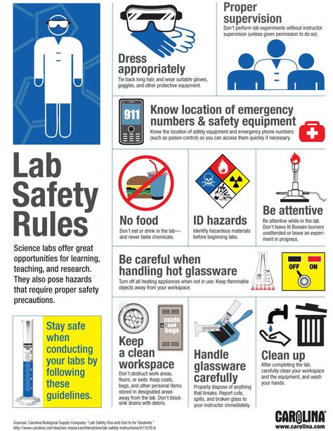 Infographic: Lab Safety Rules Science Lab Safety Rules, Lab Safety Poster, Science Lab Safety, Lab Safety Rules, Chemistry Lab Equipment, Science Safety, Lab Safety, Teaching Chemistry, Medical Laboratory Science