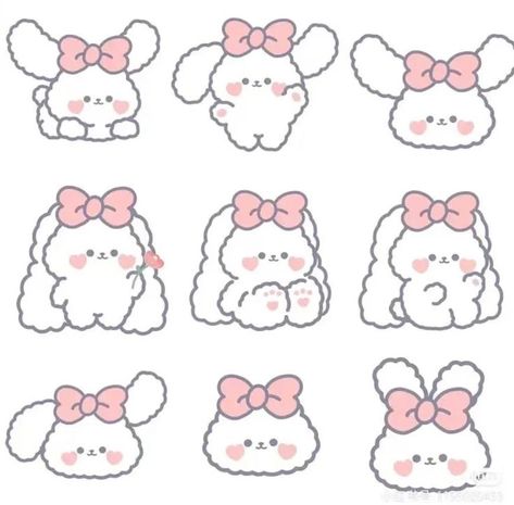 Pink Kawaii Stickers Printable, Bunny Kawaii Art, Kawaii Pattern Paper, Cute Stickers Drawings Easy, Kawaii Drawings Stickers, Cute Bunny Stickers Printable, Cute Stickers Journal, Free Stickers Printables Cute, Cute Kawaii Printable Stickers