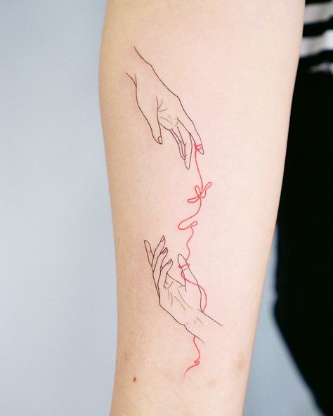 Red String Tattoo, Dainty Tattoos, Subtle Tattoos, Elegant Tattoos, Tattoo Trends, Dope Tattoos, Simplistic Tattoos, Red Ink, Matching Tattoos