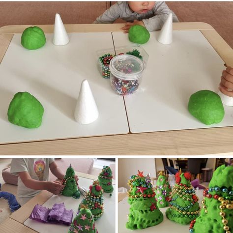 Christmas Reggio Emilia Activities, Christmas Crafts Reggio Emilia, December Provocations Kindergarten, Reggio Holiday Activities, Christmas Tree Playdough, Christmas Eyfs Ideas, Christmas Provocations Kindergarten, Reggio Christmas Crafts, Winter Holiday Preschool Activities