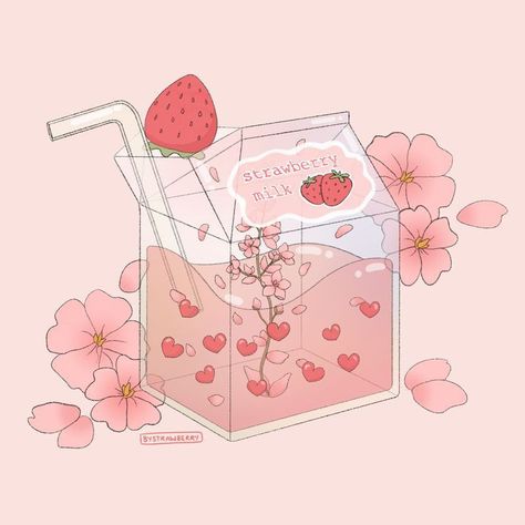 Strawberry Milk, Strawberries, Pink Flowers, Milk, Art Prints, Flowers, Pink, Art