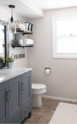 Agreeable Gray, the Ultimate Neutral Greige Paint Color | The Flooring Girl Industrial Farmhouse Bathroom, Farmhouse Bathroom Mirrors, Fixer Upper Bathroom, Bathroom On A Budget, Farmhouse Bathroom Vanity, Bathroom Farmhouse Style, Country Bathroom, Modern Farmhouse Bathroom, Budget Bathroom