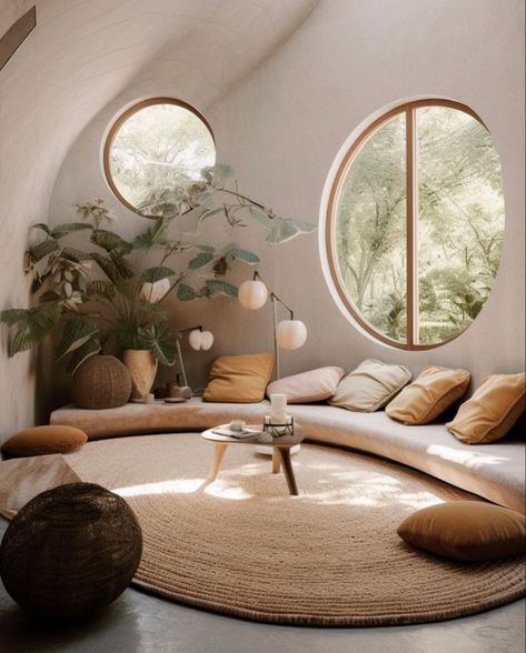 Japandi Bedding, Japandi Balcony, Circle Room, Round Windows, Estilo Japandi, Home Decor Apartment, Loft Interior, Home Painting, Apartment Essentials