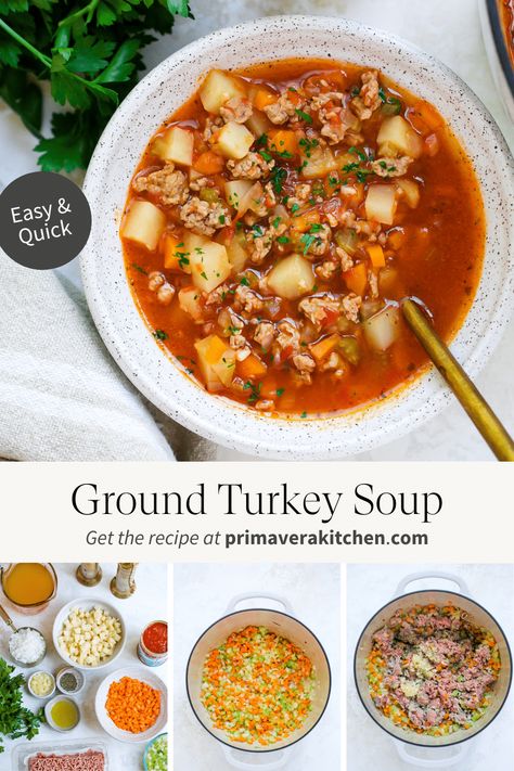 Ground Turkey And Potato Soup, Ground Turkey Noodle Soup, Ground Chicken Soup, Crockpot Ground Turkey, Recipes Using Ground Turkey, Soup Swap, Turkey Vegetable Soup, Soup With Vegetables, Ground Turkey Soup