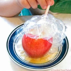 Bubble Science Experiment, Bubble Science, Apple Science Experiments, Magic Milk, Preschool Apple Theme, Fall Science, Apple Lessons, Science For Toddlers, Kitchen Science