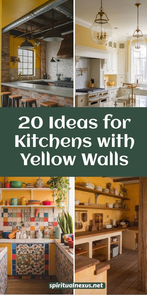 Get fresh kitchen ideas with yellow walls in this list of 20 eye-catching designs! Whether you opt for light lemon or golden yellow, these spaces will inspire a brighter and more welcoming kitchen. #FreshKitchenIdeas #YellowAccentWalls #KitchenInspiration #HomeMakeover #DesignLove Yellow Tile Kitchen, Yellow Kitchen Tiles, Pale Yellow Kitchens, Yellow Country Kitchens, Mustard Yellow Kitchens, Yellow Kitchen Walls, Kitchen Color Yellow, Yellow Kitchen Designs, Welcoming Kitchen